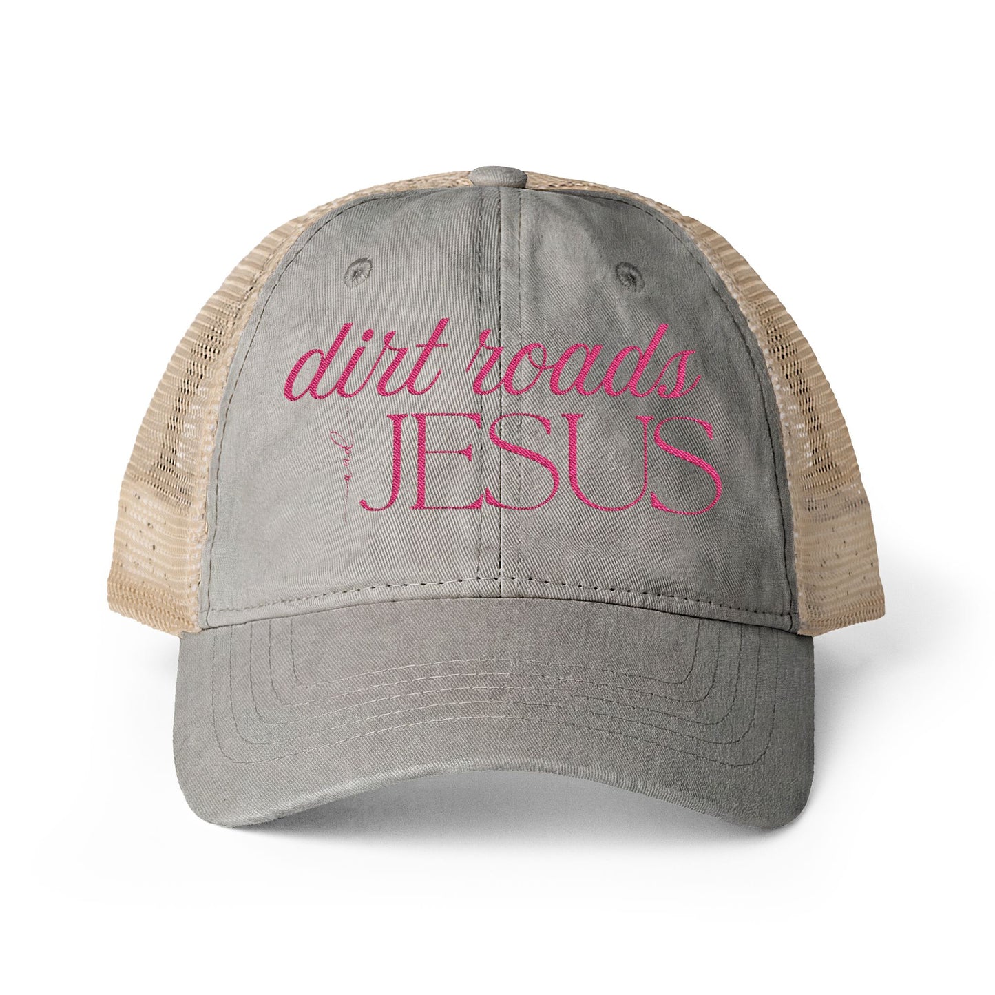 Embroidered Dirt Roads and Jesus Hat (Hot Pink)