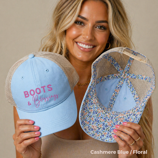 Embroidered Boots and Blessings Hat (Hot Pink)