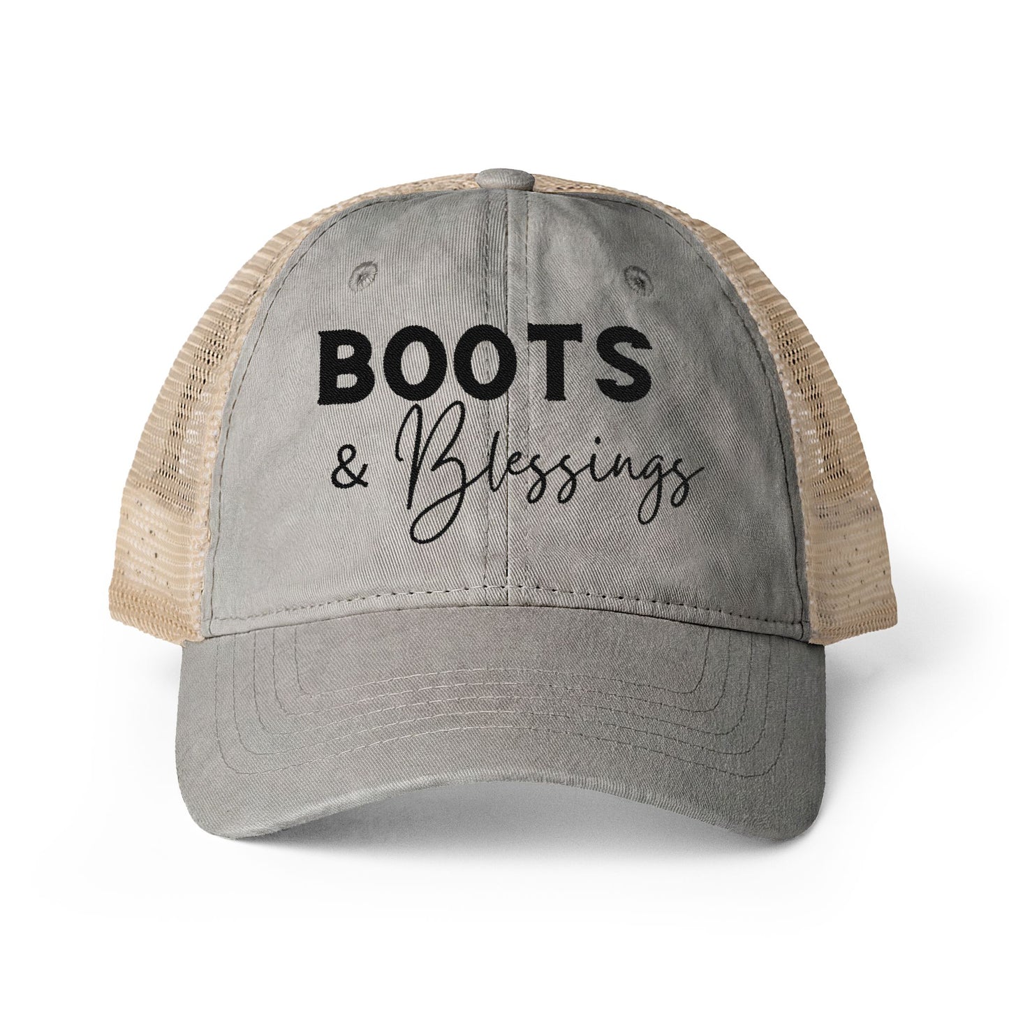 Embroidered Boots and Blessings Hat (Black)