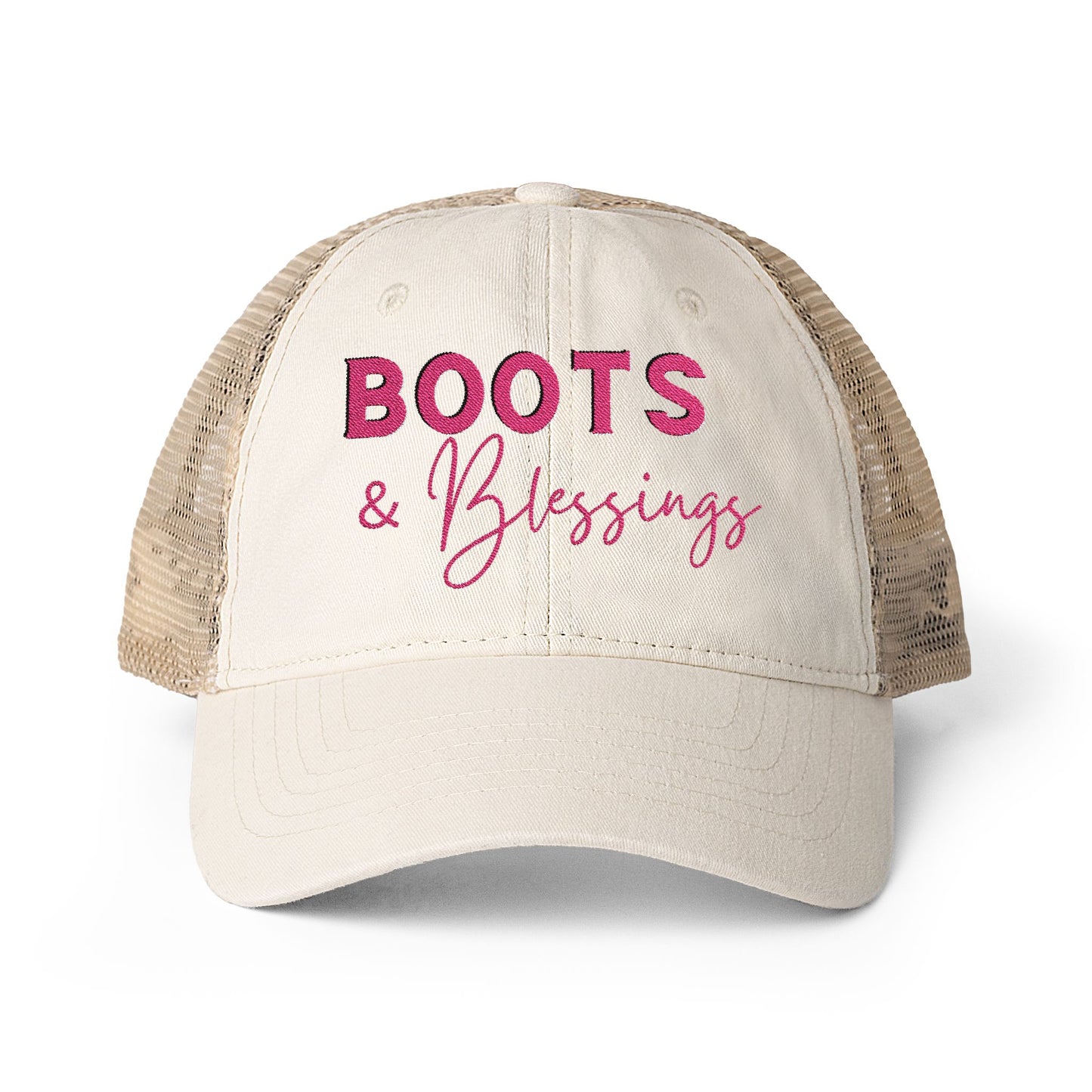 Embroidered Boots and Blessings Hat (Hot Pink)
