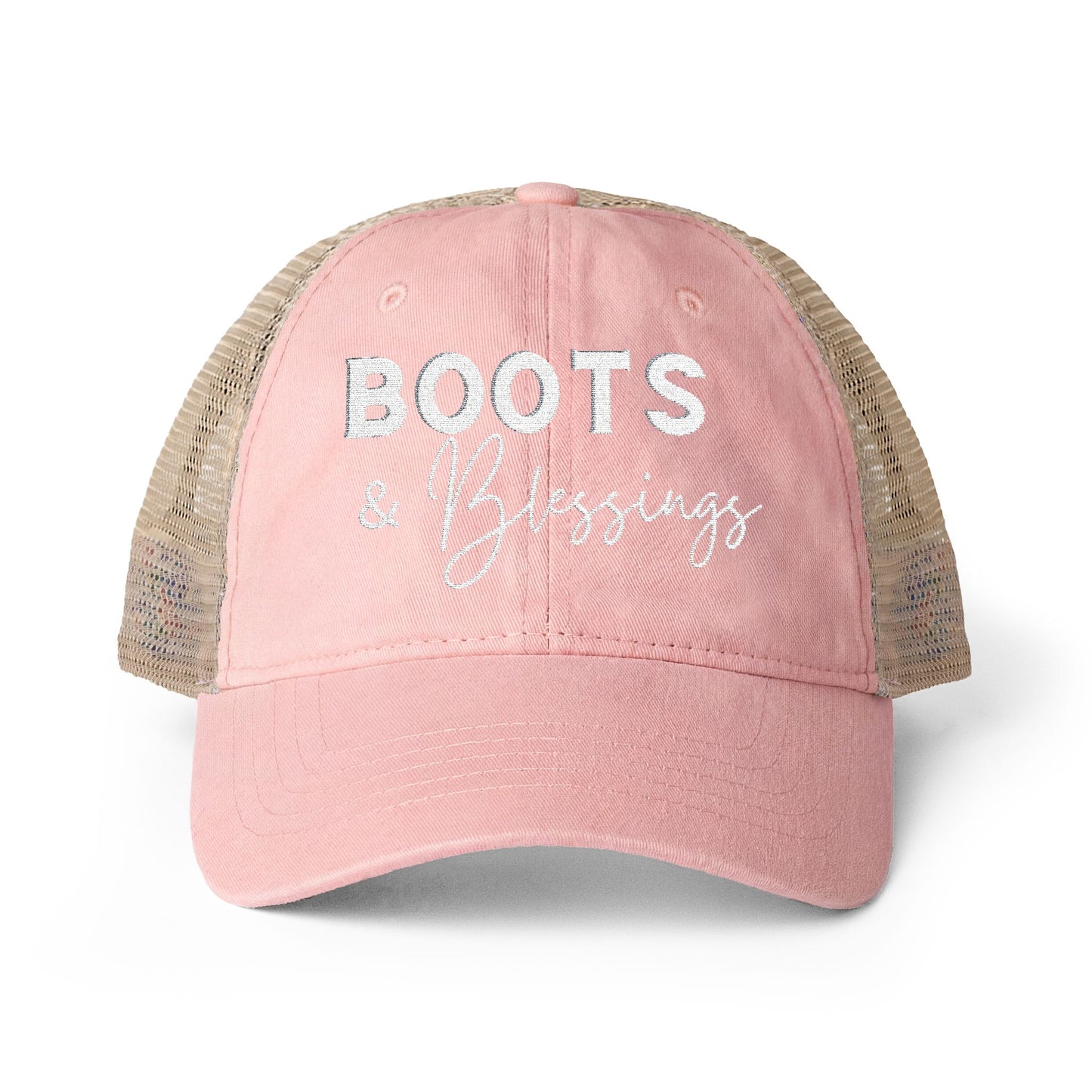 Embroidered Boots and Blessings Hat (Cream)