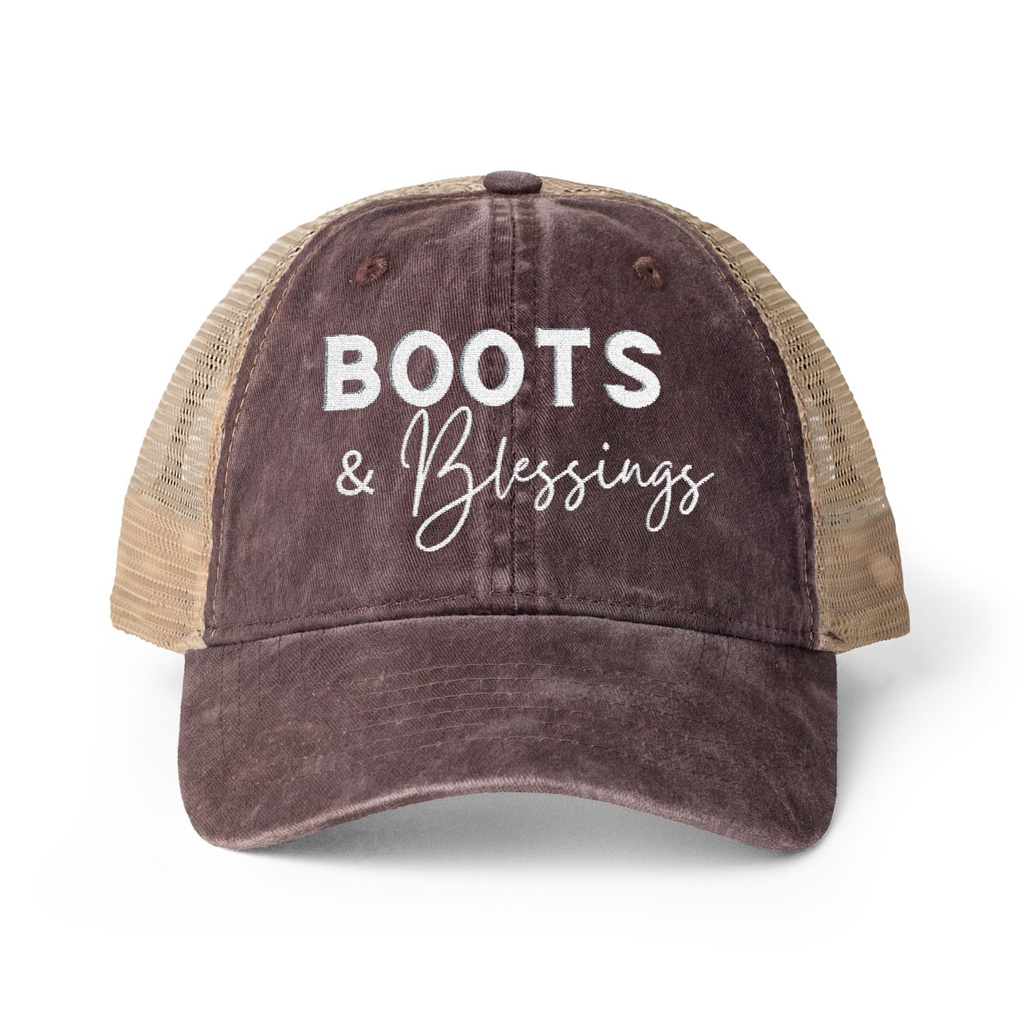 Embroidered Boots and Blessings Hat (Cream)