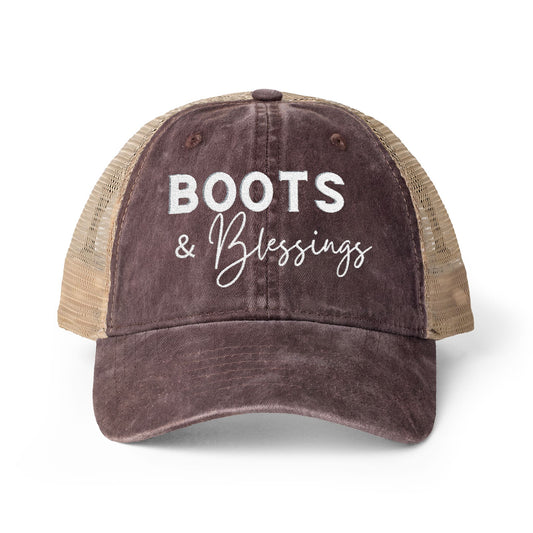 Embroidered Boots and Blessings Hat (Cream)
