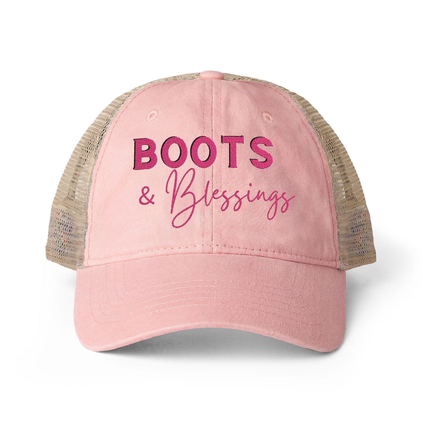 Embroidered Boots and Blessings Hat (Hot Pink)