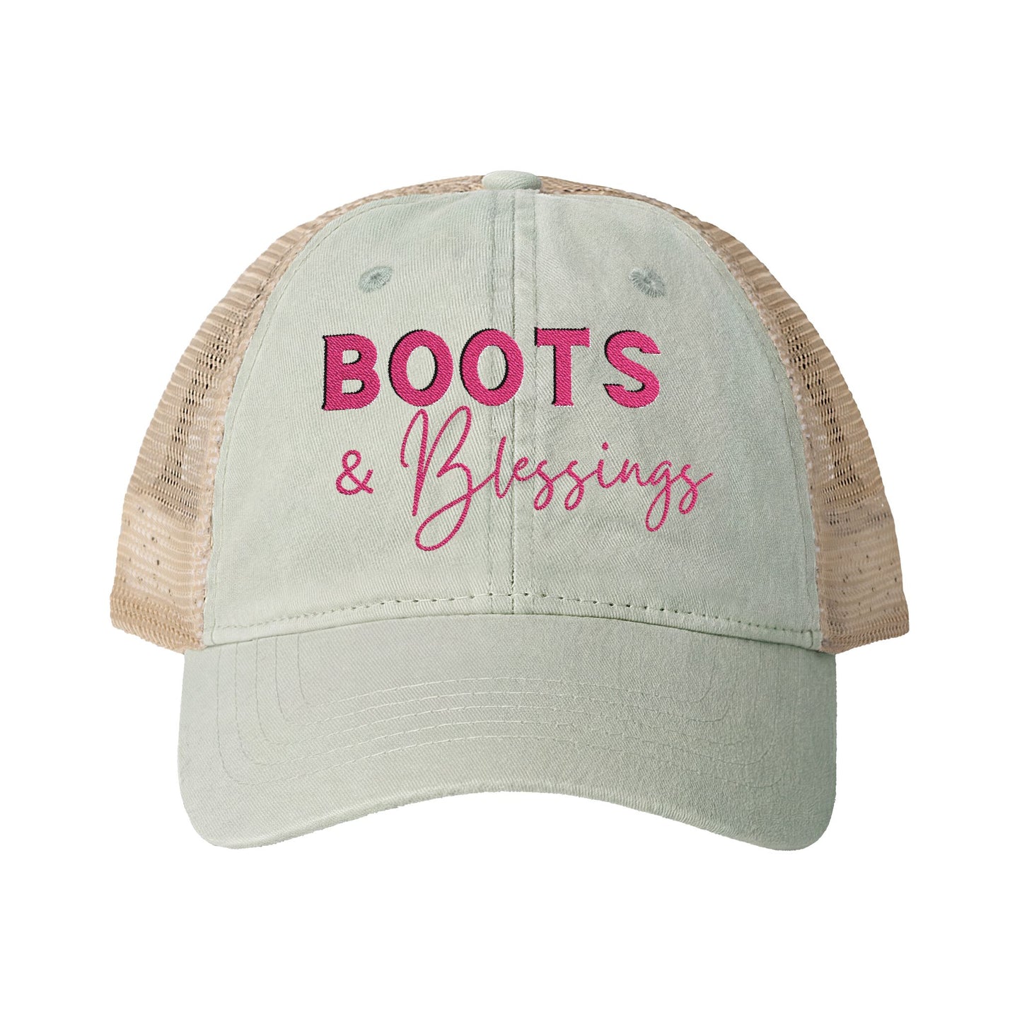 Embroidered Boots and Blessings Hat (Hot Pink)