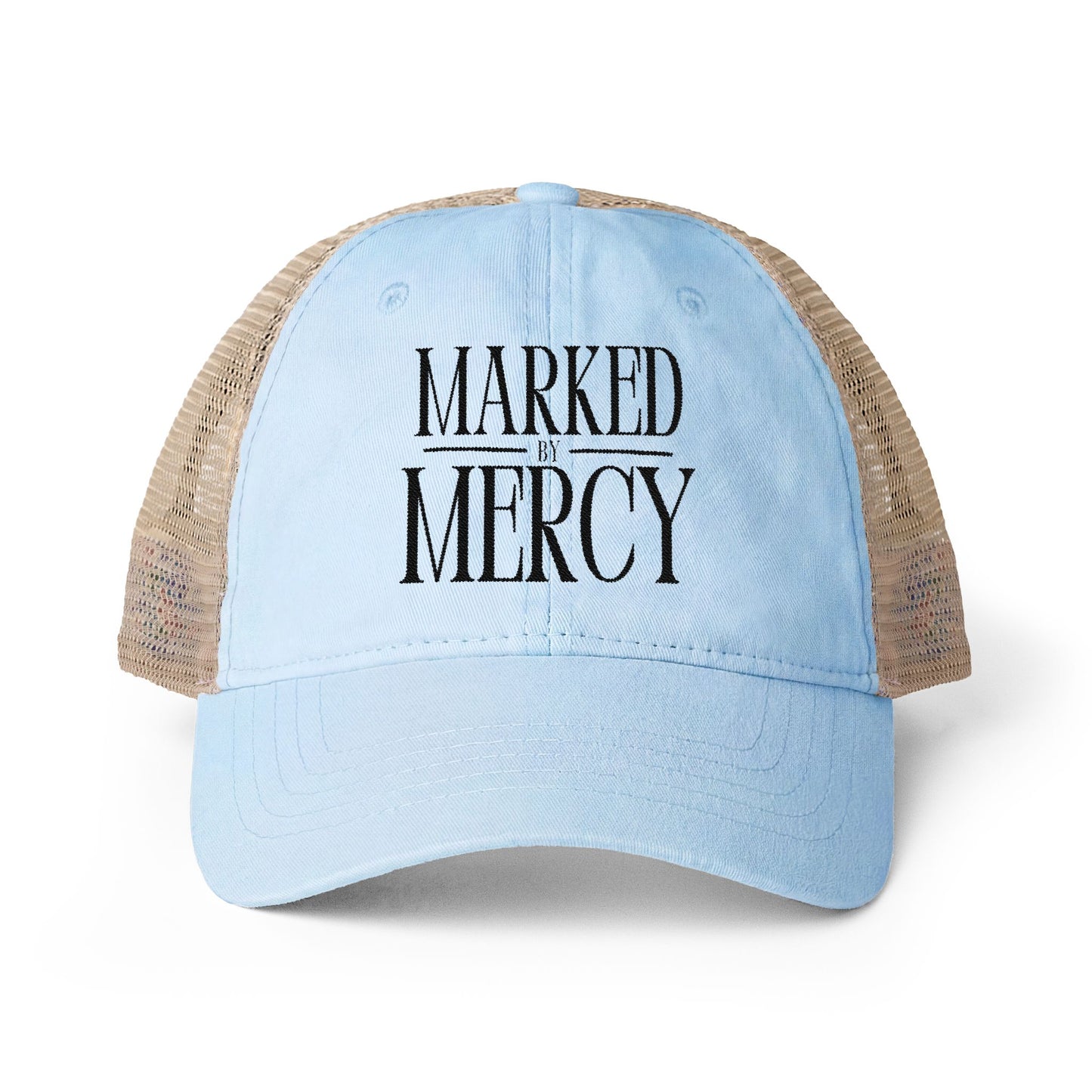 Embroidered Marked by Mercy - Women's Washed Mesh-Back Cap (Black)