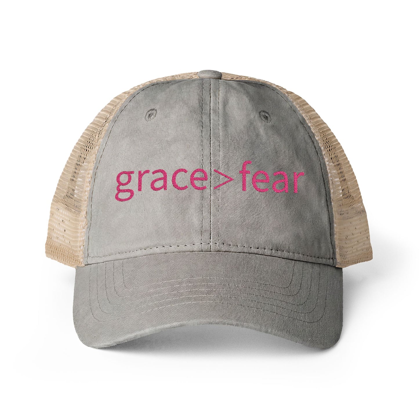 Embroidered Grace is greater than Fear Hat (Hot Pink)