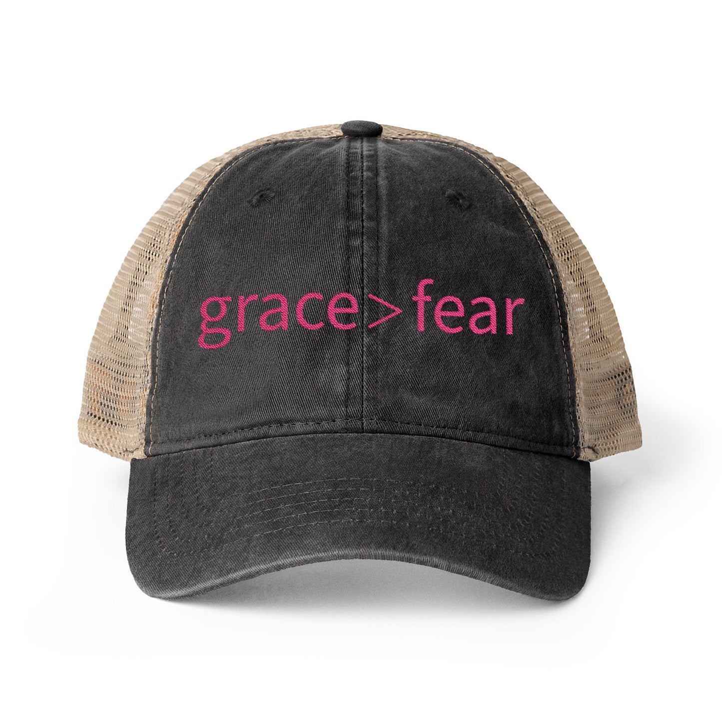 Embroidered Grace is greater than Fear Hat (Hot Pink)