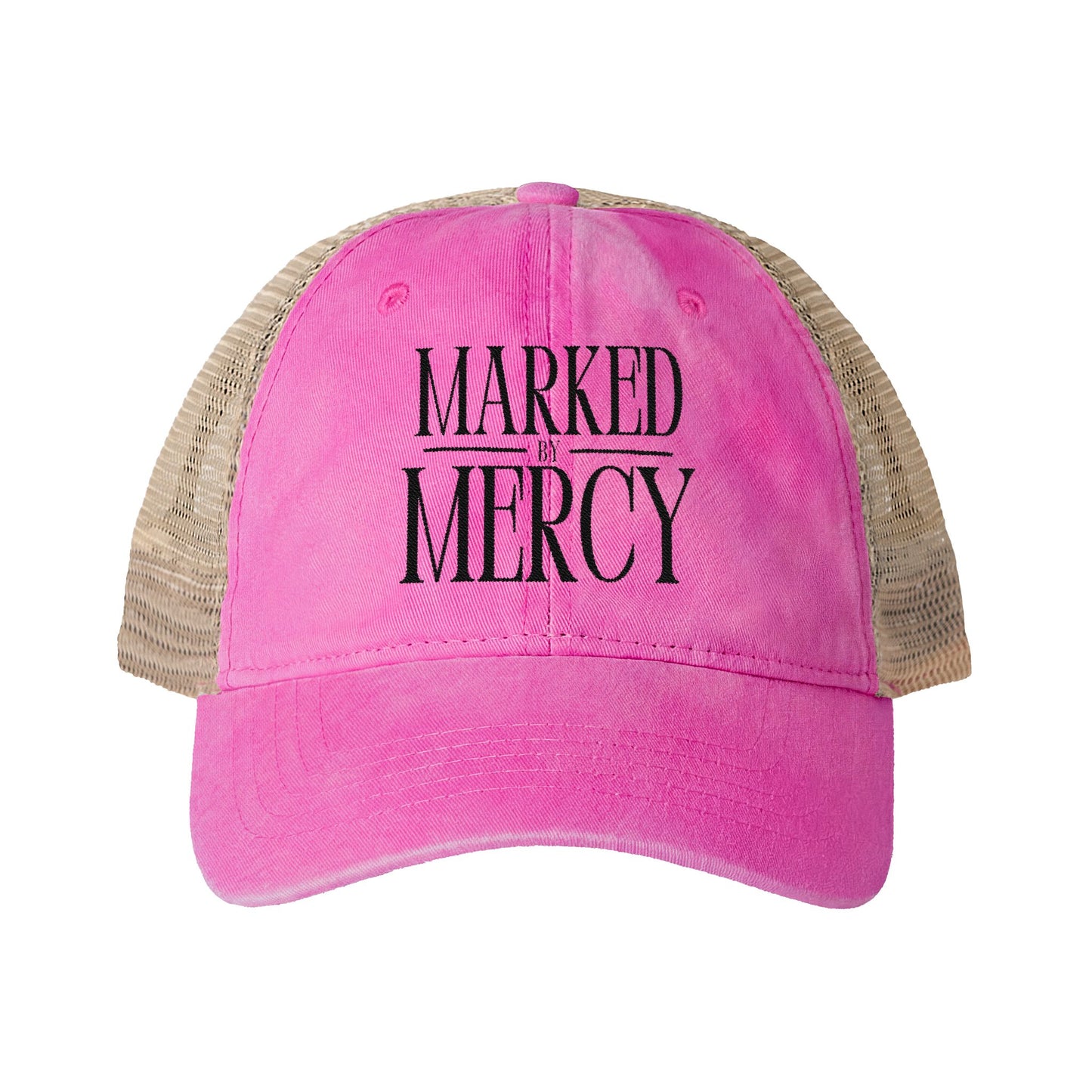 Embroidered Marked by Mercy - Women's Washed Mesh-Back Cap (Black)
