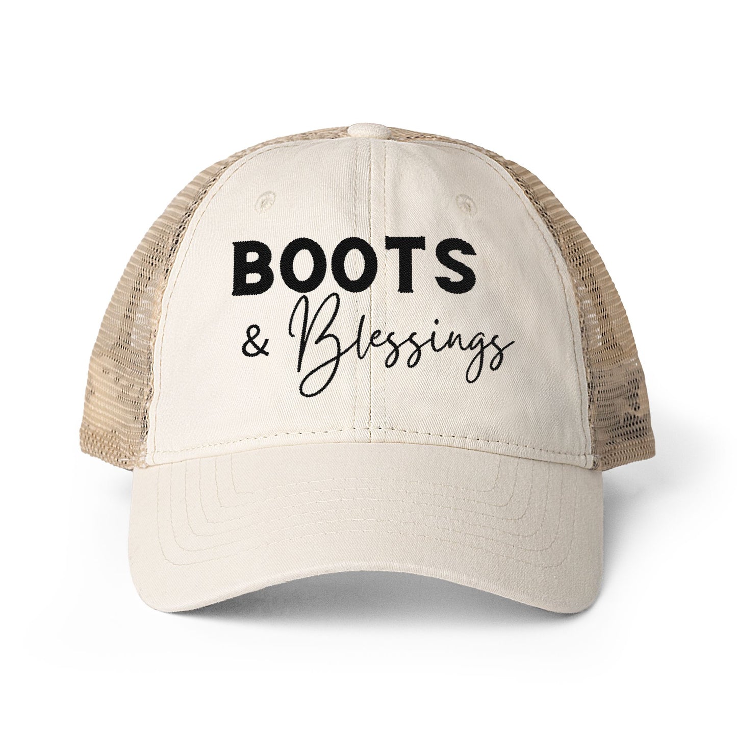 Embroidered Boots and Blessings Hat (Black)