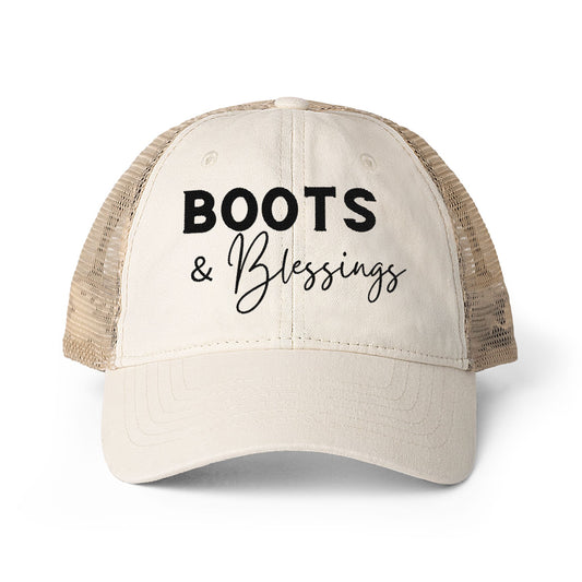 Embroidered Boots and Blessings Hat (Black)