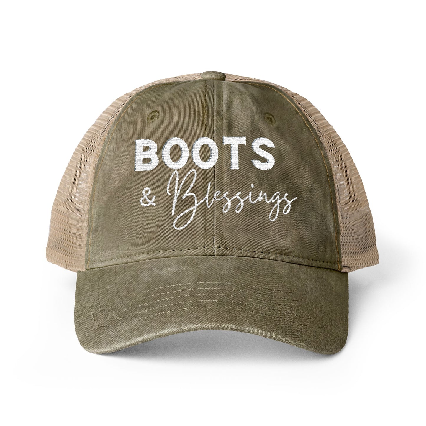 Embroidered Boots and Blessings Hat (Cream)