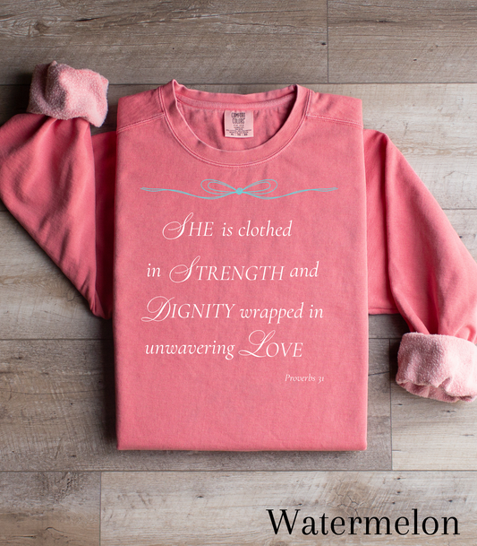 Proverbs 31: Clothed in Strength and Dignity Crewneck Sweatshirt