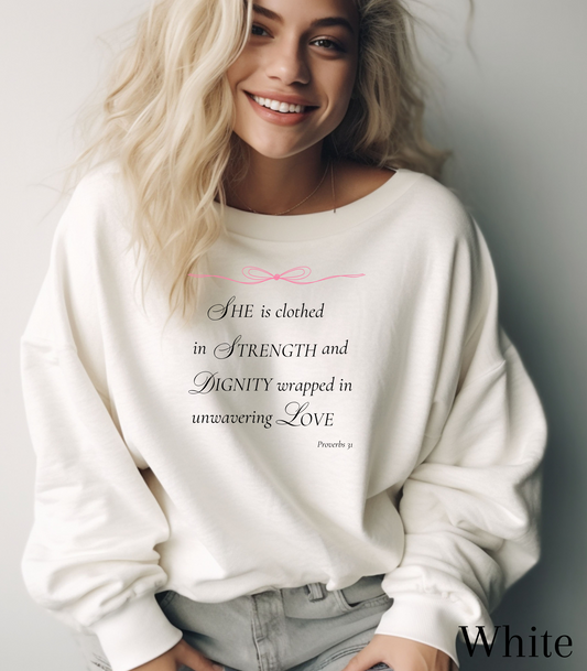 Proverbs 31: Clothed in Strength and Dignity Crewneck Sweatshirt