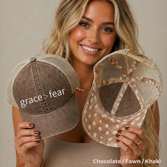 Embroidered Grace is greater than Fear Hat (Cream)