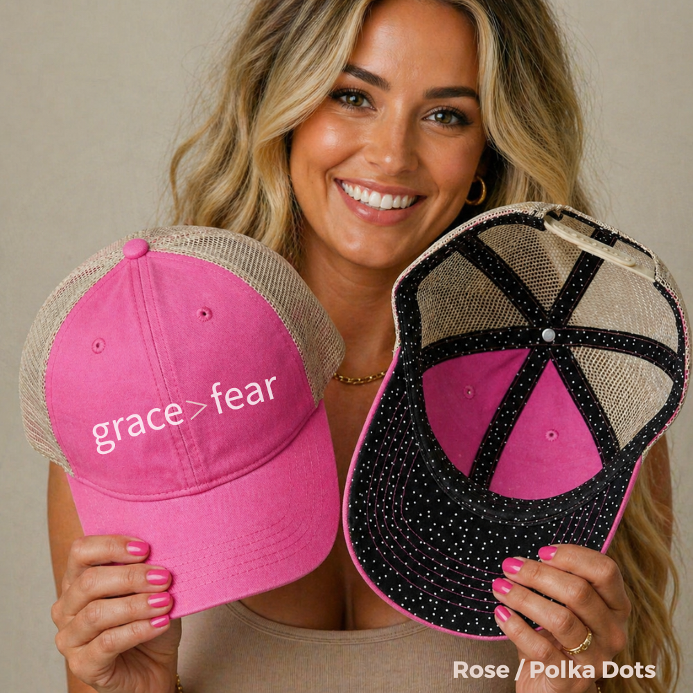 Embroidered Grace is greater than Fear Hat (Cream)