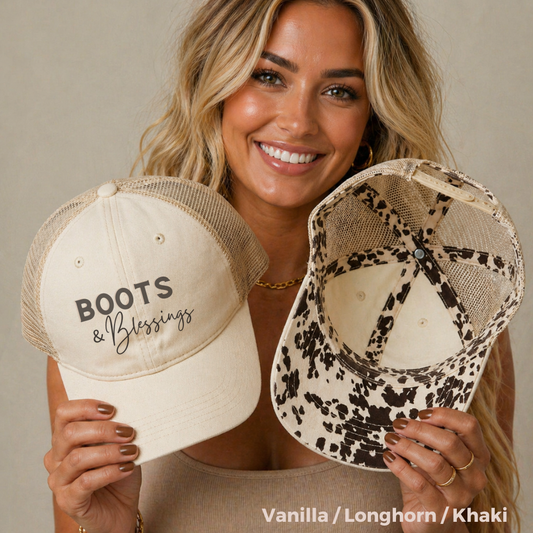 Embroidered Boots and Blessings Hat (Black)