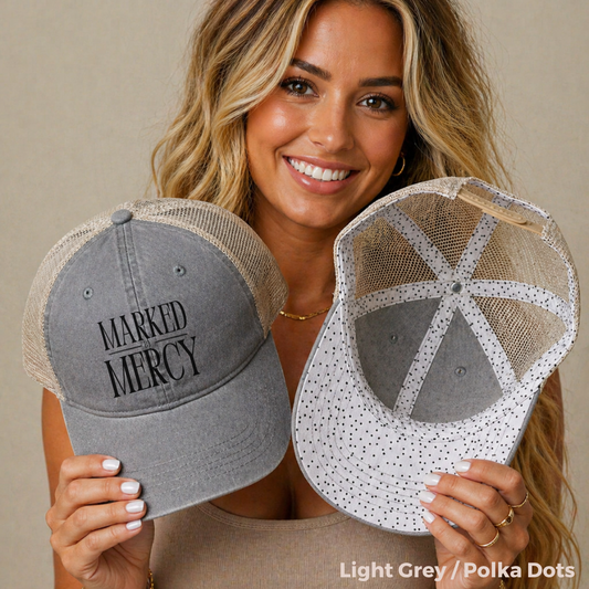 Embroidered Marked by Mercy - Women's Washed Mesh-Back Cap (Black)