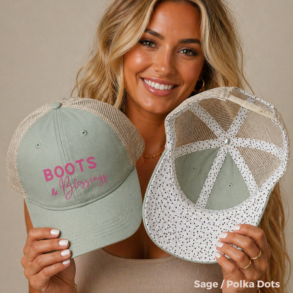 Embroidered Boots and Blessings Hat (Hot Pink)