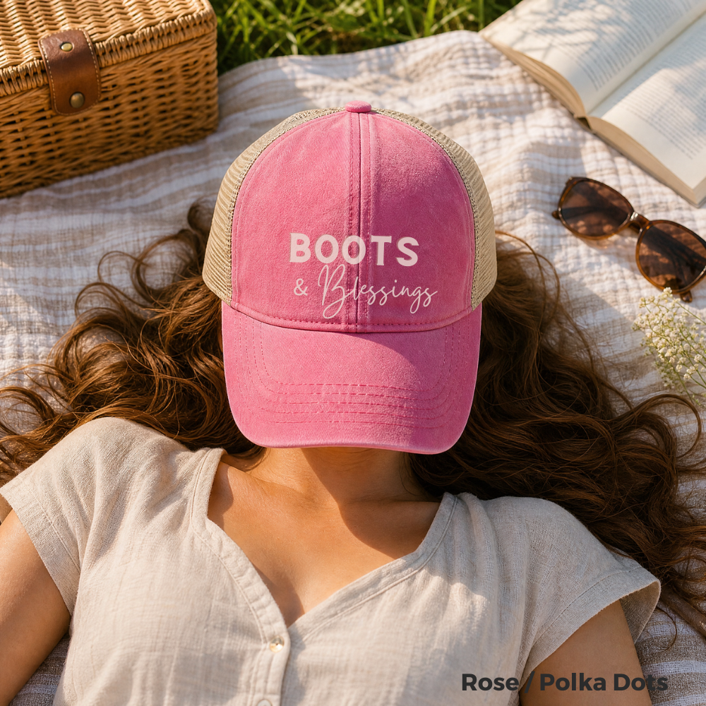 Embroidered Boots and Blessings Hat (Cream)