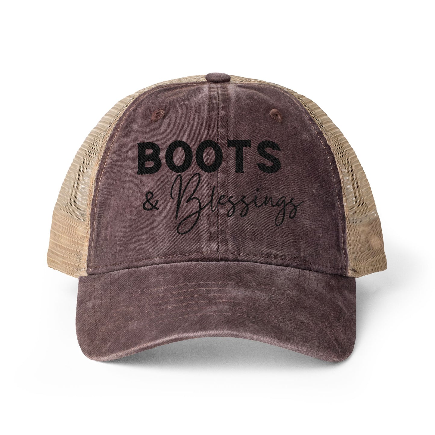 Embroidered Boots and Blessings Hat (Black)