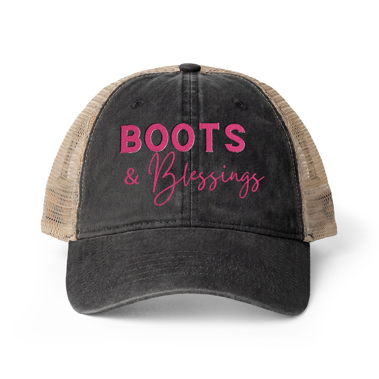 Embroidered Boots and Blessings Hat (Hot Pink)
