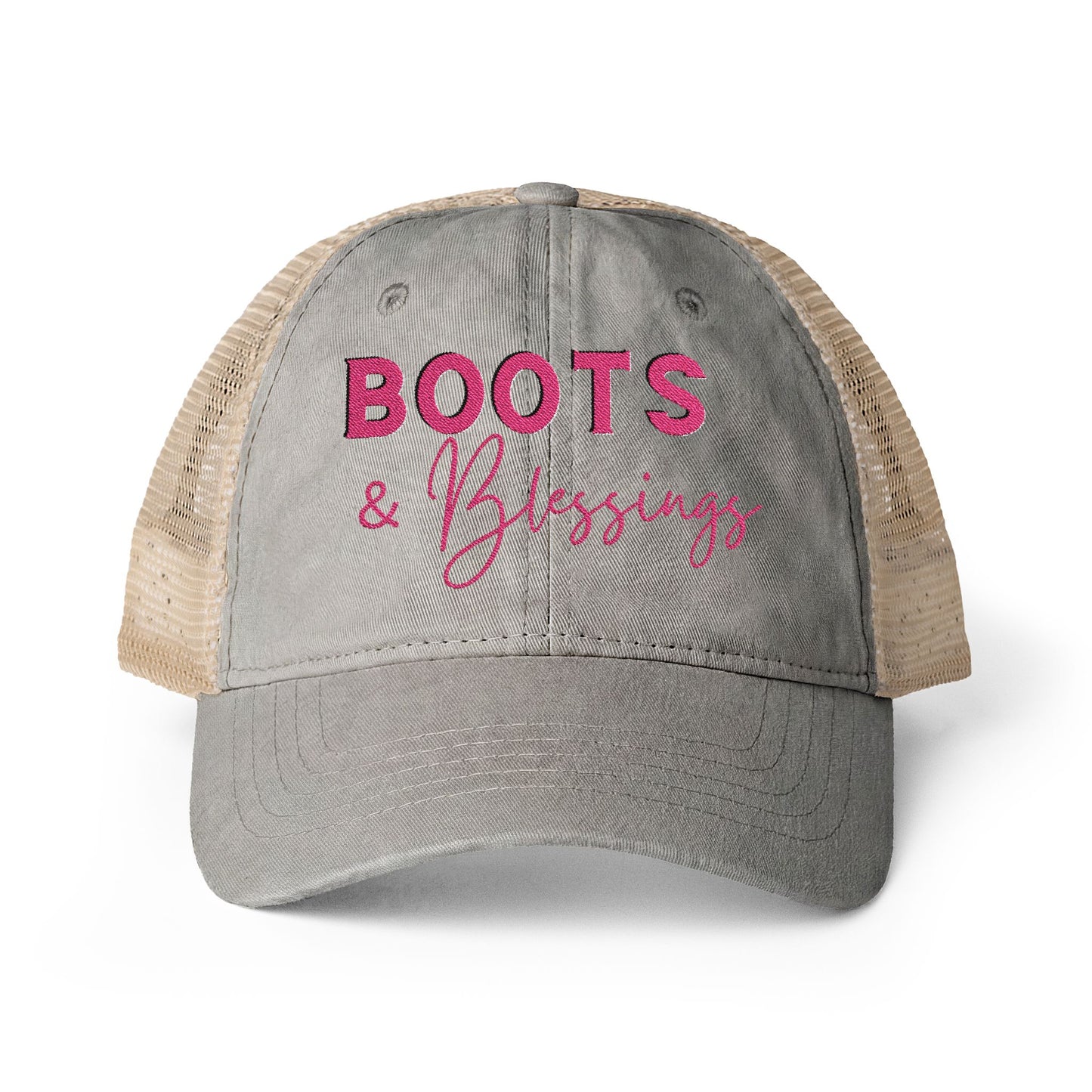 Embroidered Boots and Blessings Hat (Hot Pink)