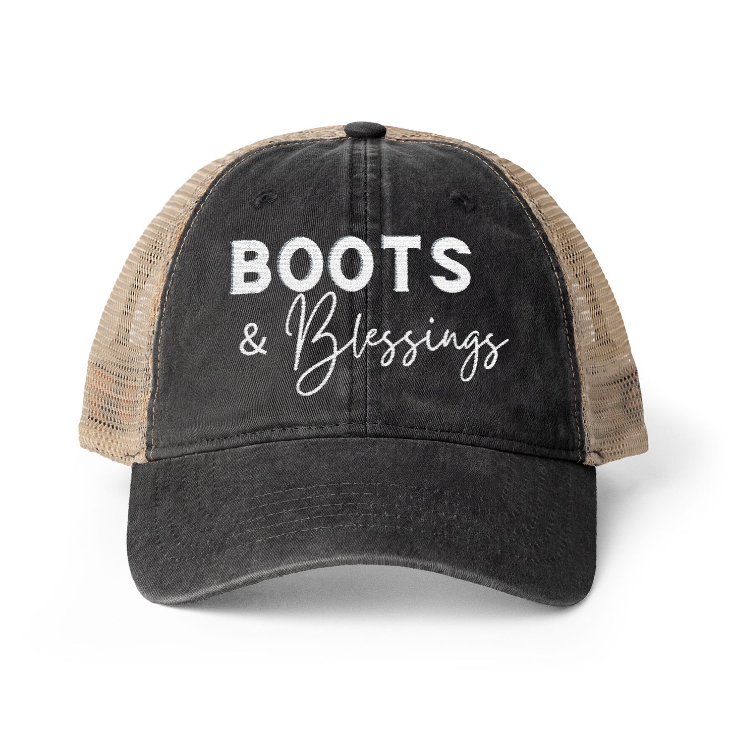 Embroidered Boots and Blessings Hat (Cream)