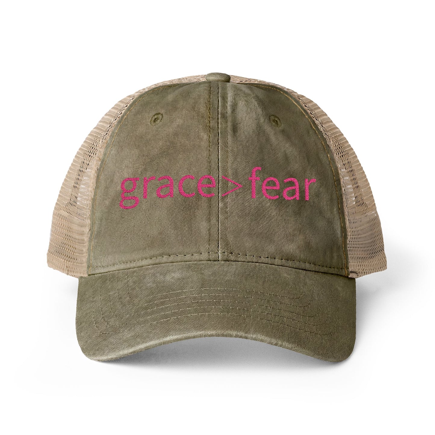 Embroidered Grace is greater than Fear Hat (Hot Pink)