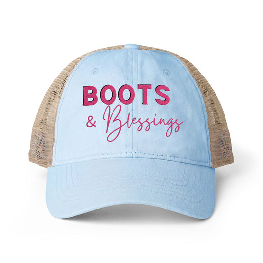 Embroidered Boots and Blessings Hat (Hot Pink)