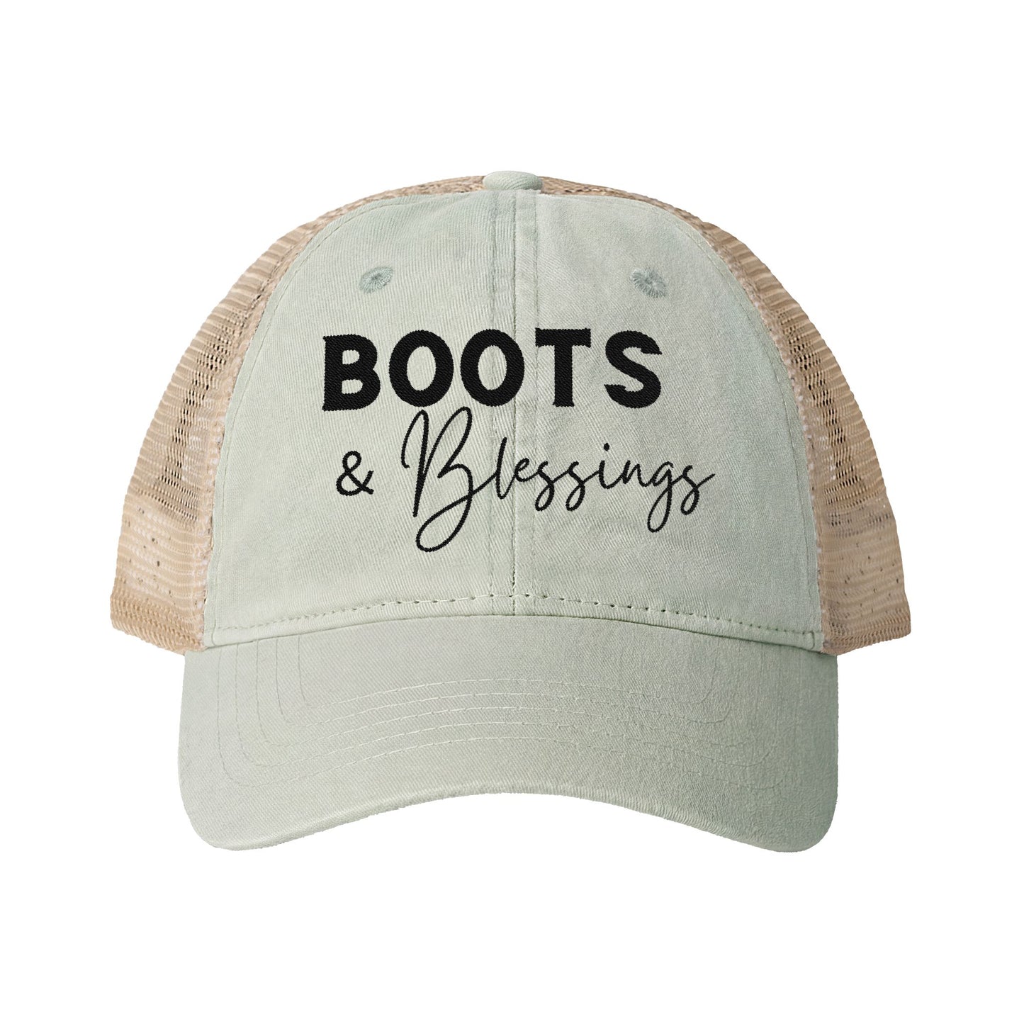 Embroidered Boots and Blessings Hat (Black)