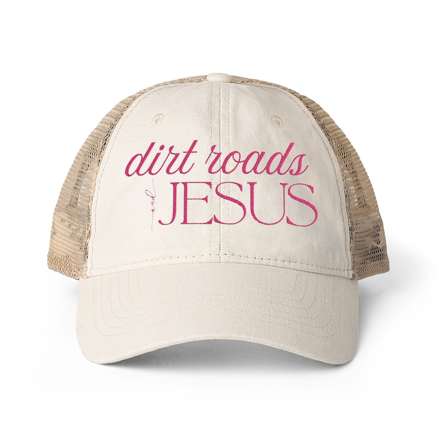 Embroidered Dirt Roads and Jesus Hat (Hot Pink)
