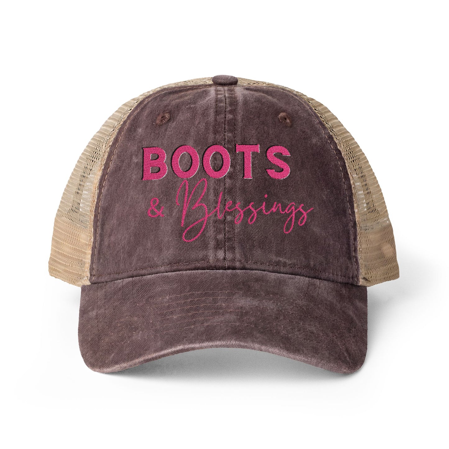 Embroidered Boots and Blessings Hat (Hot Pink)